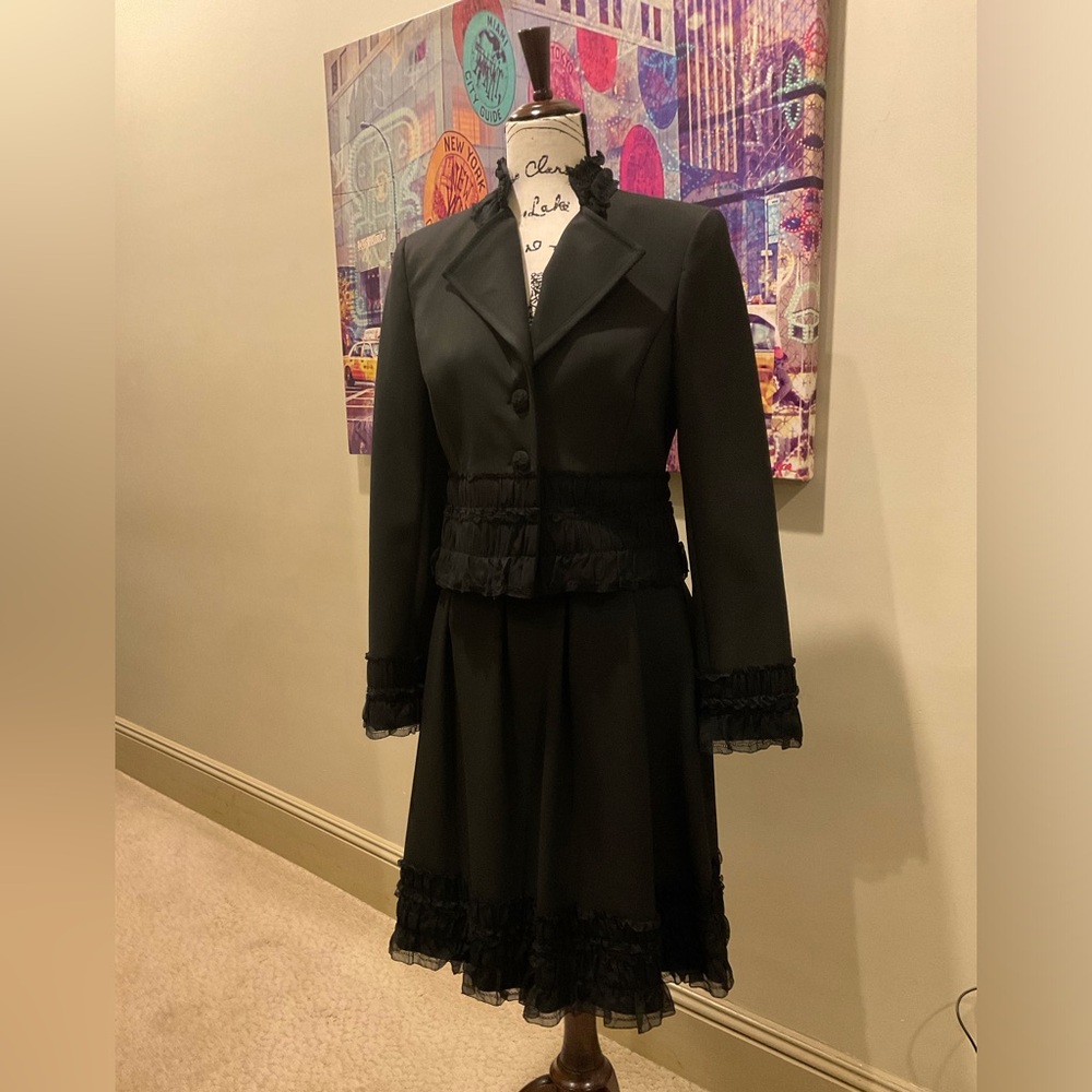 Cynthia Steffe Black Jacket with Embroidered Collar with Matching Skirt